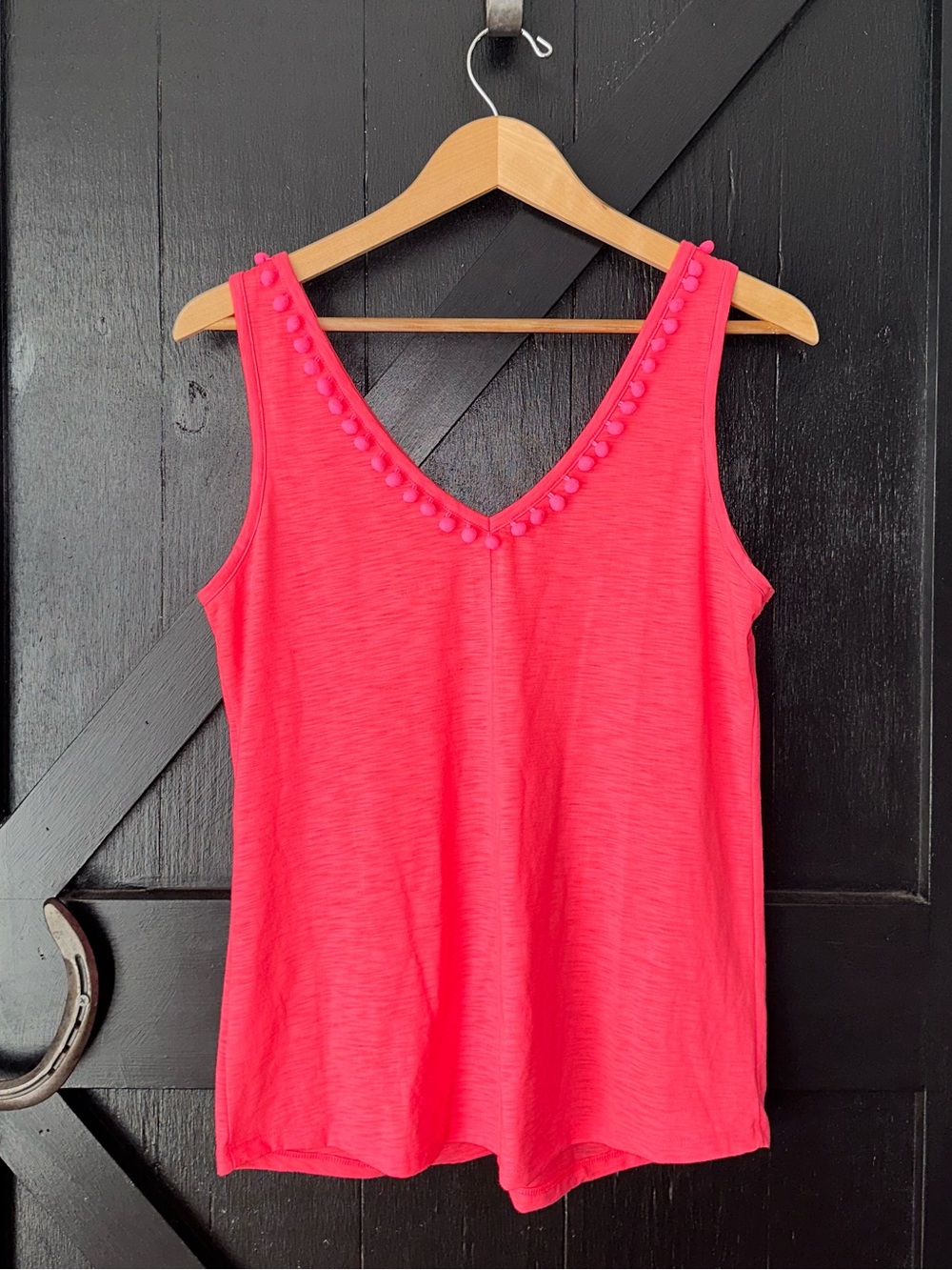 Lilly Pulitzer Hot Pink Gigi Pom Pom V-Neck Cotton Slub Knit Tank M - Picture 5 of 7